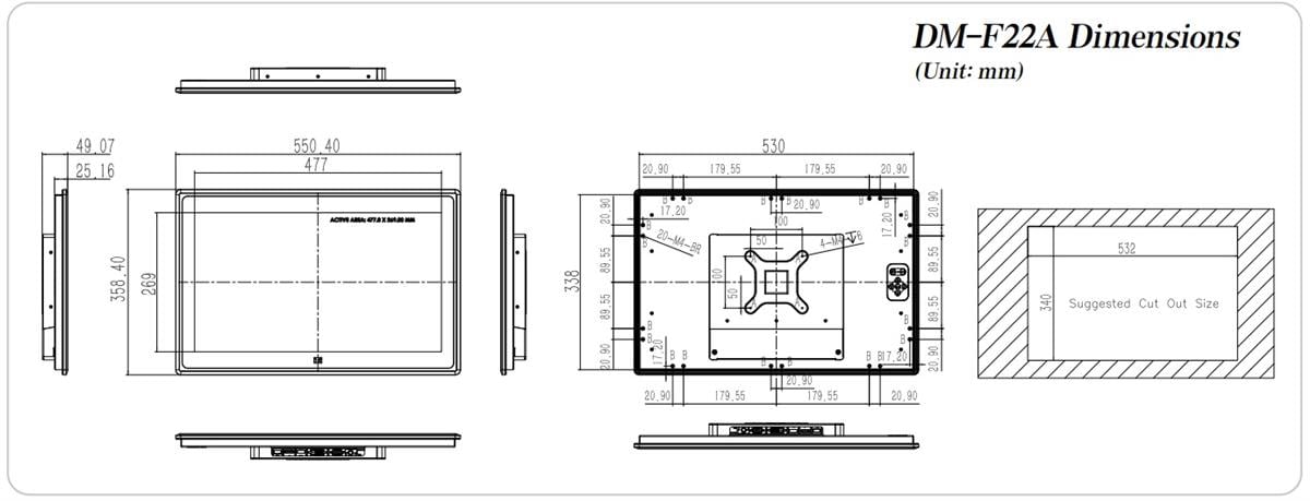 Mechanical Drawing - IEI Technology DM-F22A Heavy Industrial Monitor Mechanical Drawing - IEI Technology DM-F22A Heavy Industrial Monitor