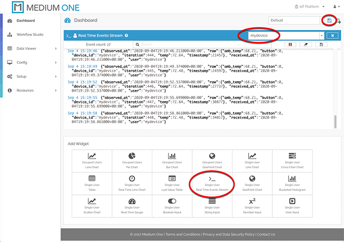 Real Time Events Stream Widget Display